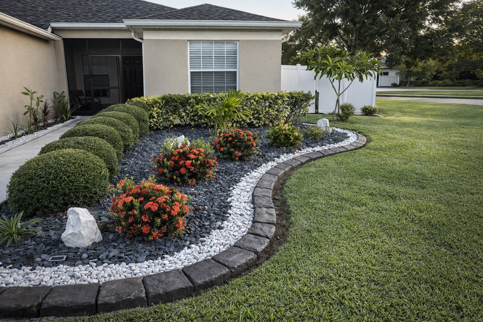 Beautiful landscaping transformation with vibrant plants and custom design
